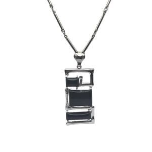 Celebrity Silver Bamboo Chain Necklace Black Geometric Pendant Modernist